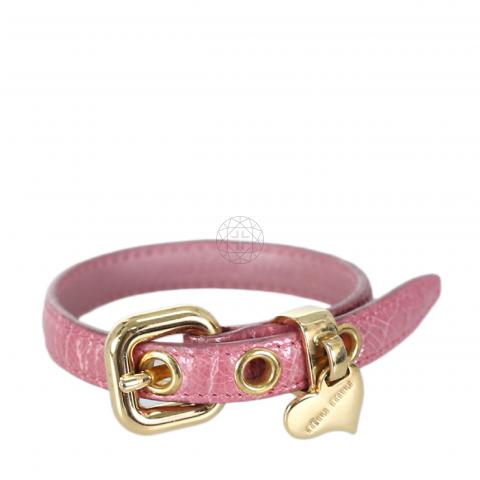 High quality Miu Miu Pink Leather Heart Charm Bracelet